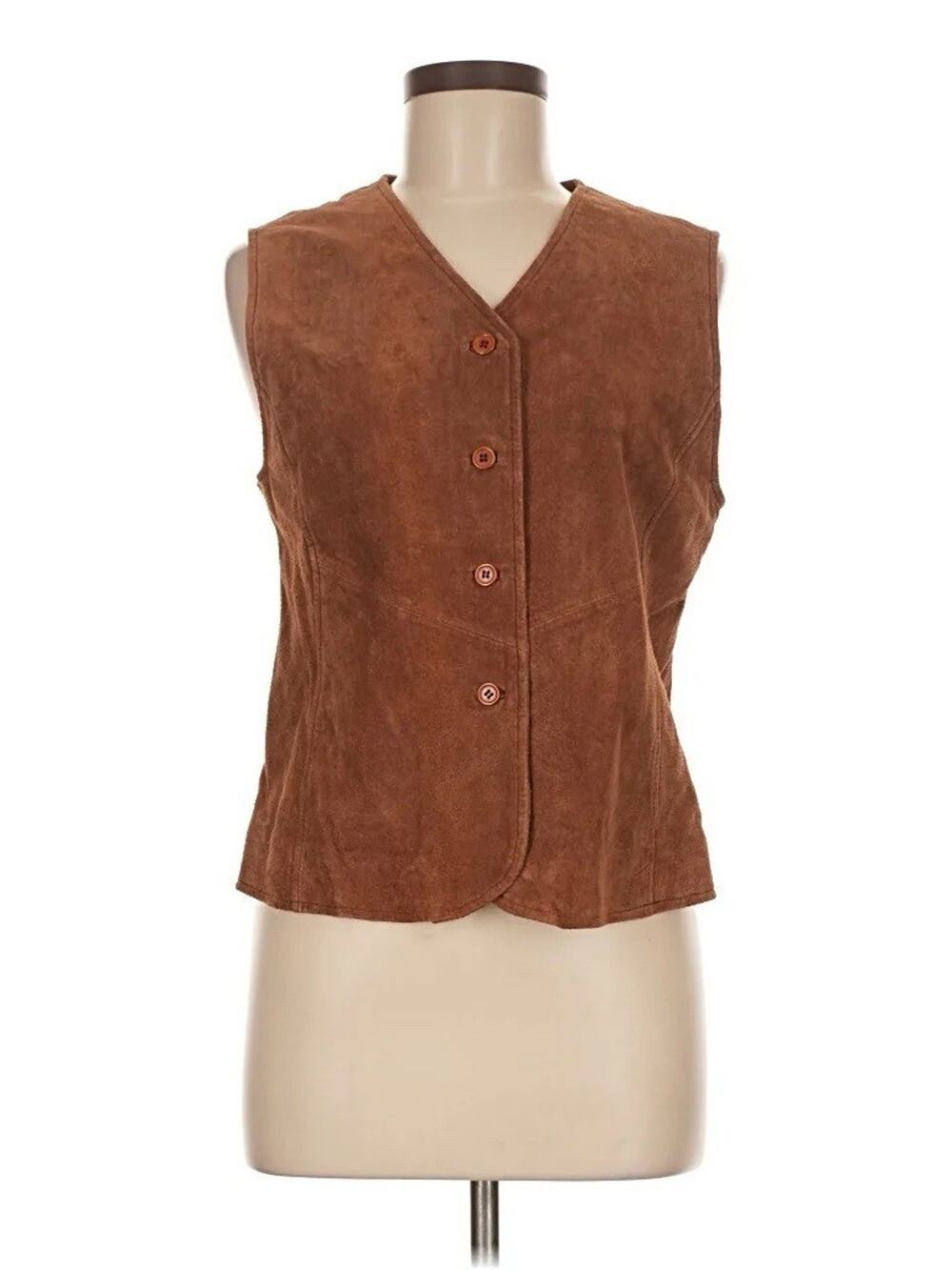 VTG Outbrook 90s Genuine Suede Leather Vest brown Camel Button Front Western M